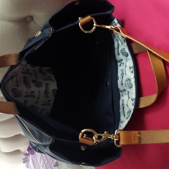 Boulevard Codie Coated Nylon Navy Blue Leather Trim Tote Bag - Picture 5 of 13